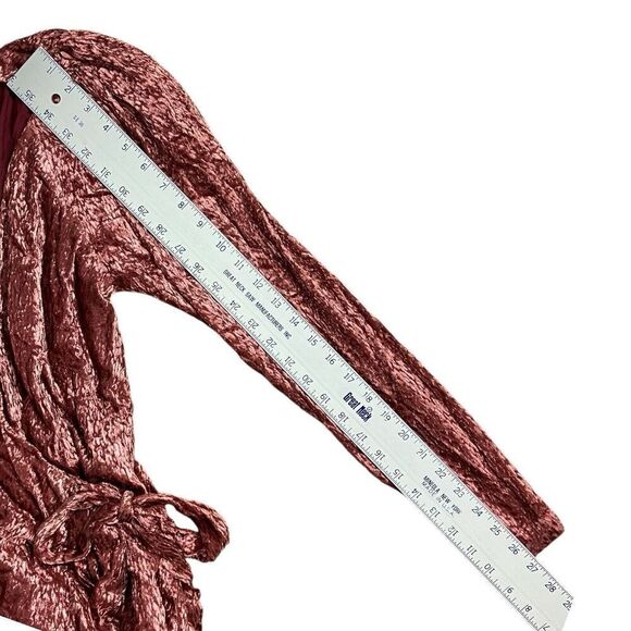 Tanya Taylor Dress WMNS 6 Puff Sleeve V-Neck Laureen Velvet Wrap Midi Festive - Picture 7 of 11